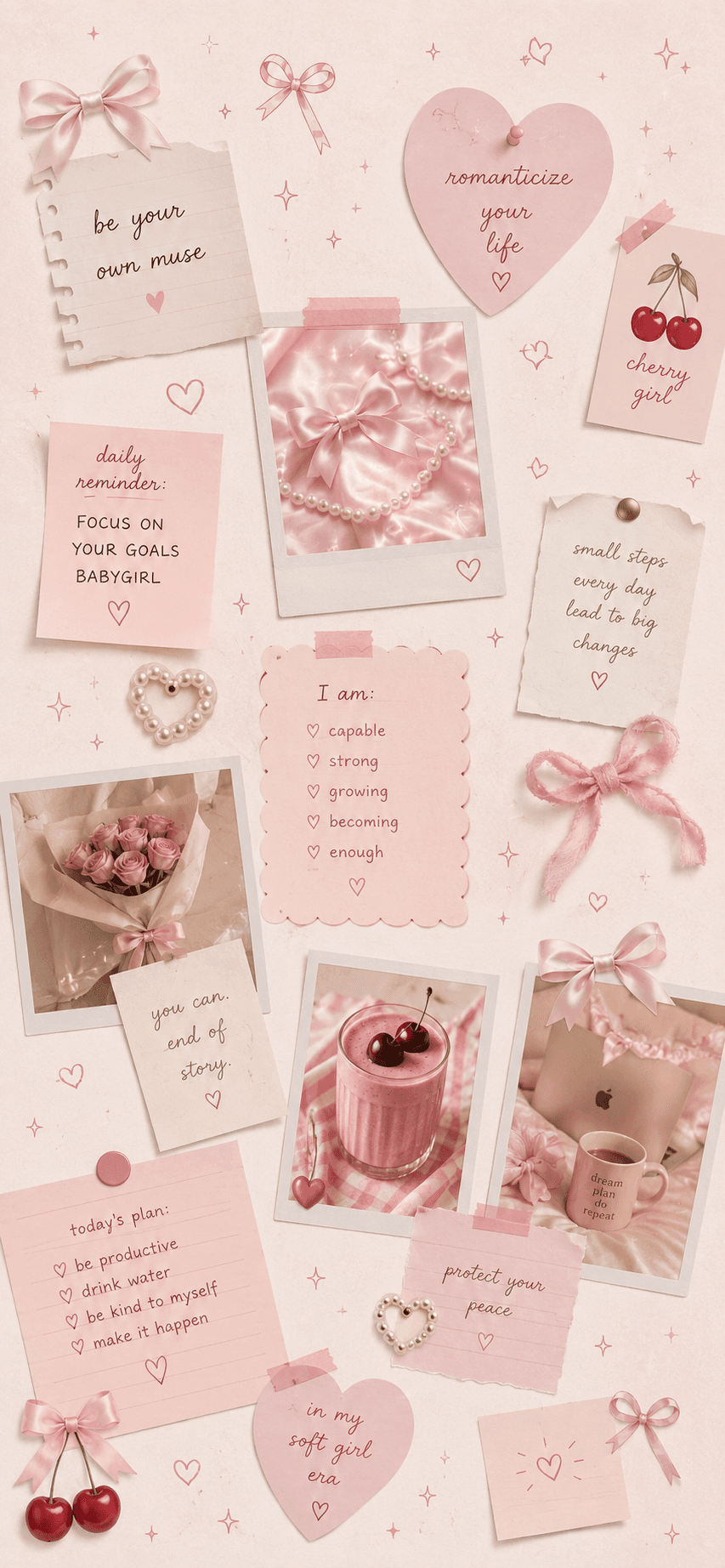 Muted pink coquette iPhone wallpaper with a soft repeating pattern